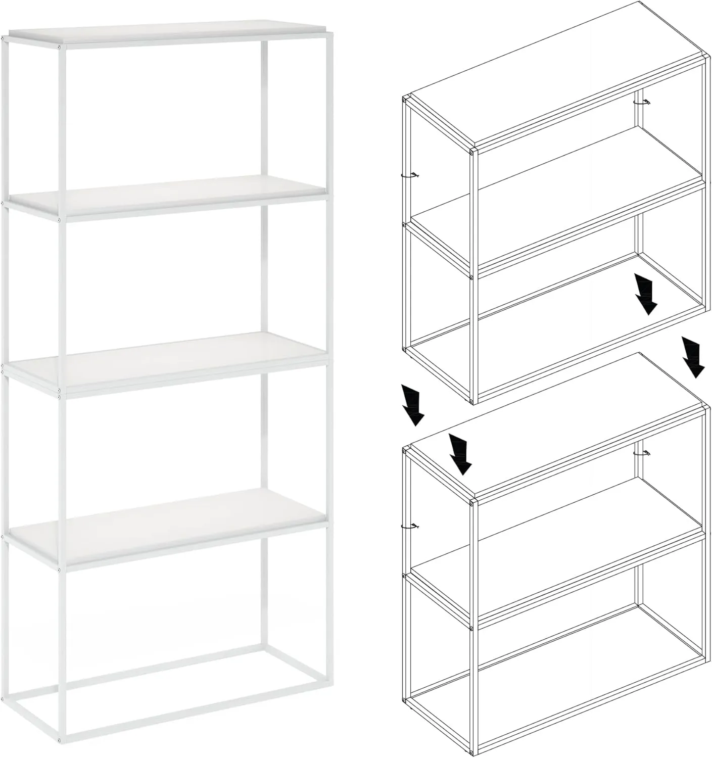 Furinno Moretti Modern Lifestyle Wide Stackable Shelf, 2-Tier, Solid White/White