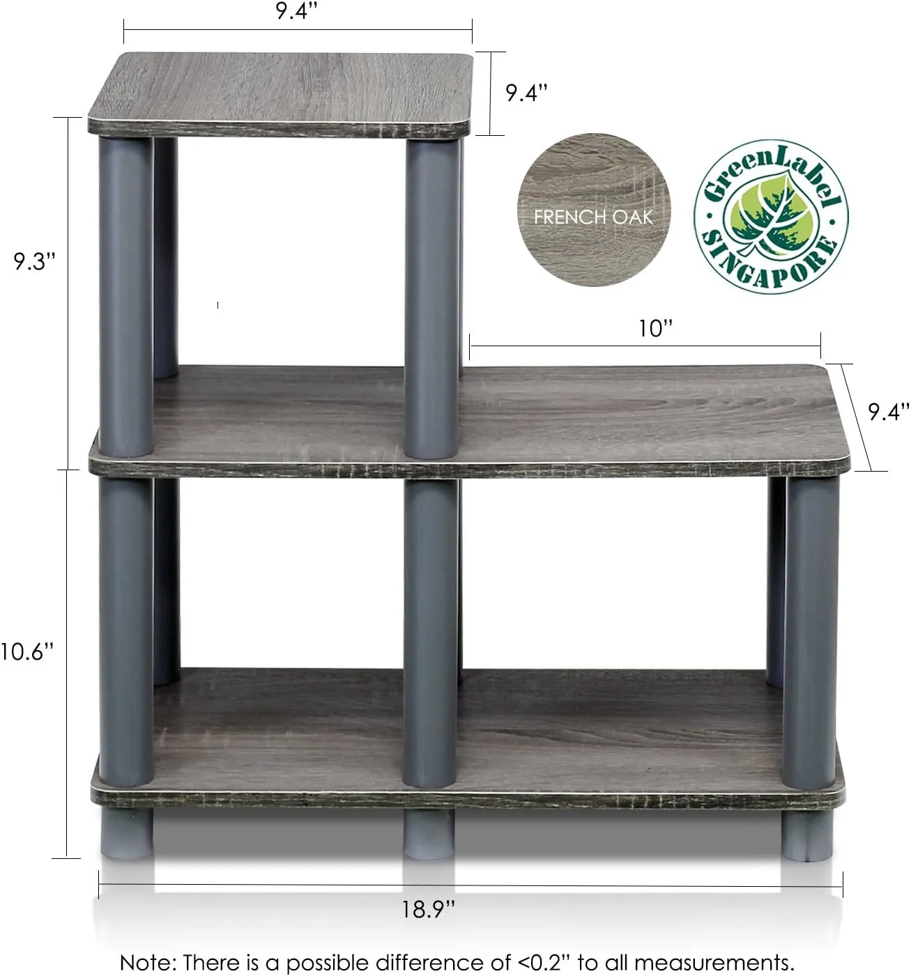 Furinno Turn-N-Tube Accent Decorative Shelf, French Oak/Grey