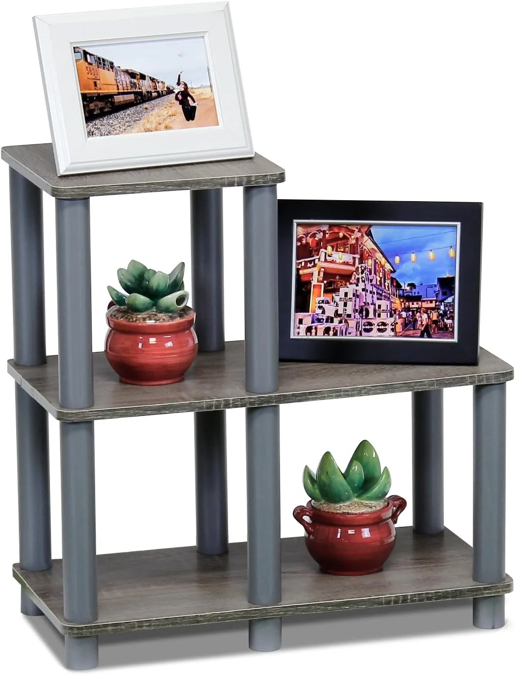 Furinno Turn-N-Tube Accent Decorative Shelf, French Oak/Grey