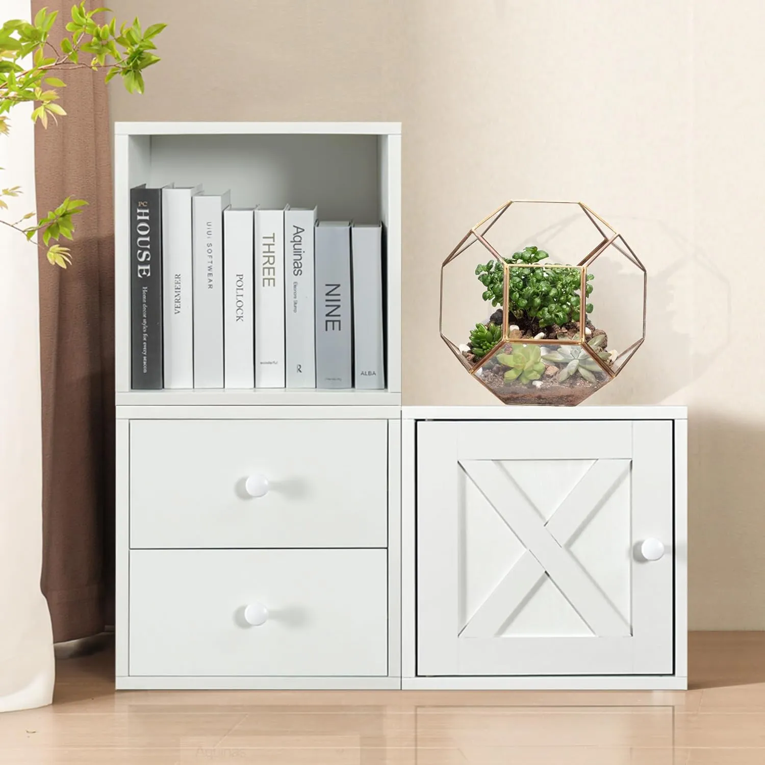 FUSUNBAO Magic DIY Cube Storage Organizer Stackable Cubes for Home Books Clothes Toy-Modular Cubby Storage System-Office Cubical-Bookcase Closet (Pure White-Washed, Drawer Cube)