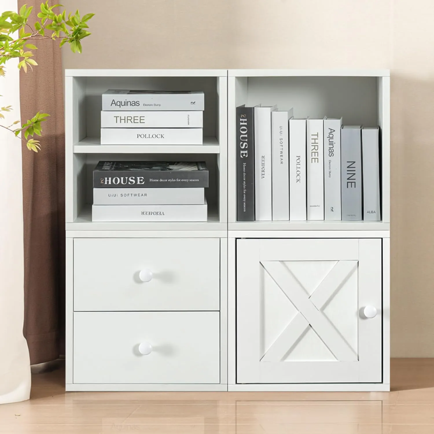FUSUNBAO Magic DIY Cube Storage Organizer Stackable Cubes for Home Books Clothes Toy-Modular Cubby Storage System-Office Cubical-Bookcase Closet (Pure White-Washed, Drawer Cube)