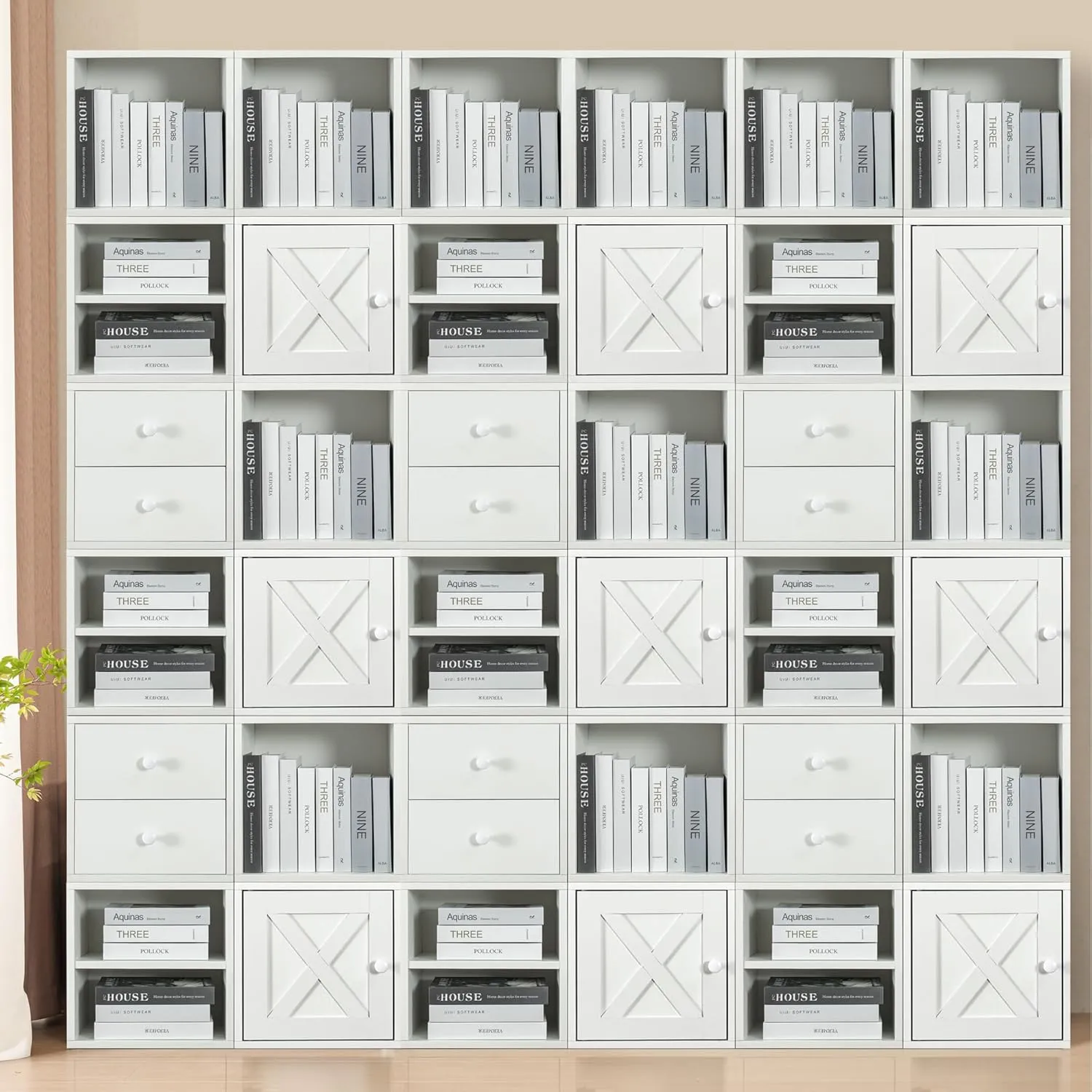 FUSUNBAO Magic DIY Cube Storage Organizer Stackable Cubes for Home Books Clothes Toy-Modular Cubby Storage System-Office Cubical-Bookcase Closet (Pure White-Washed, Drawer Cube)