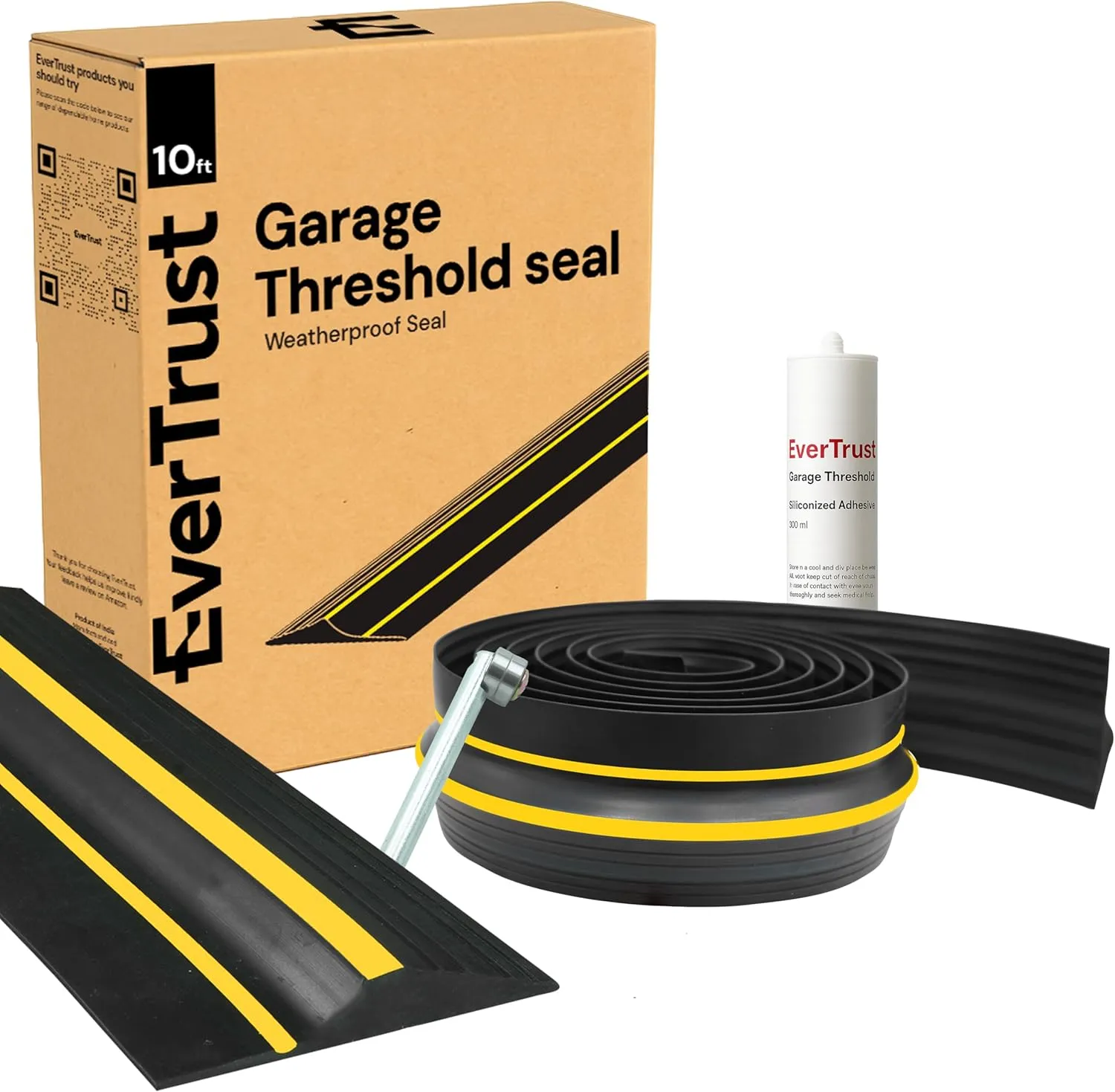 Garage Threshold Seal Strip. Weatherproof EPDM Rubber Strip Replacement Kit for DIY. 10 Ft Strip   1pc 300 ml Sealant Adhesive. (10 FT)