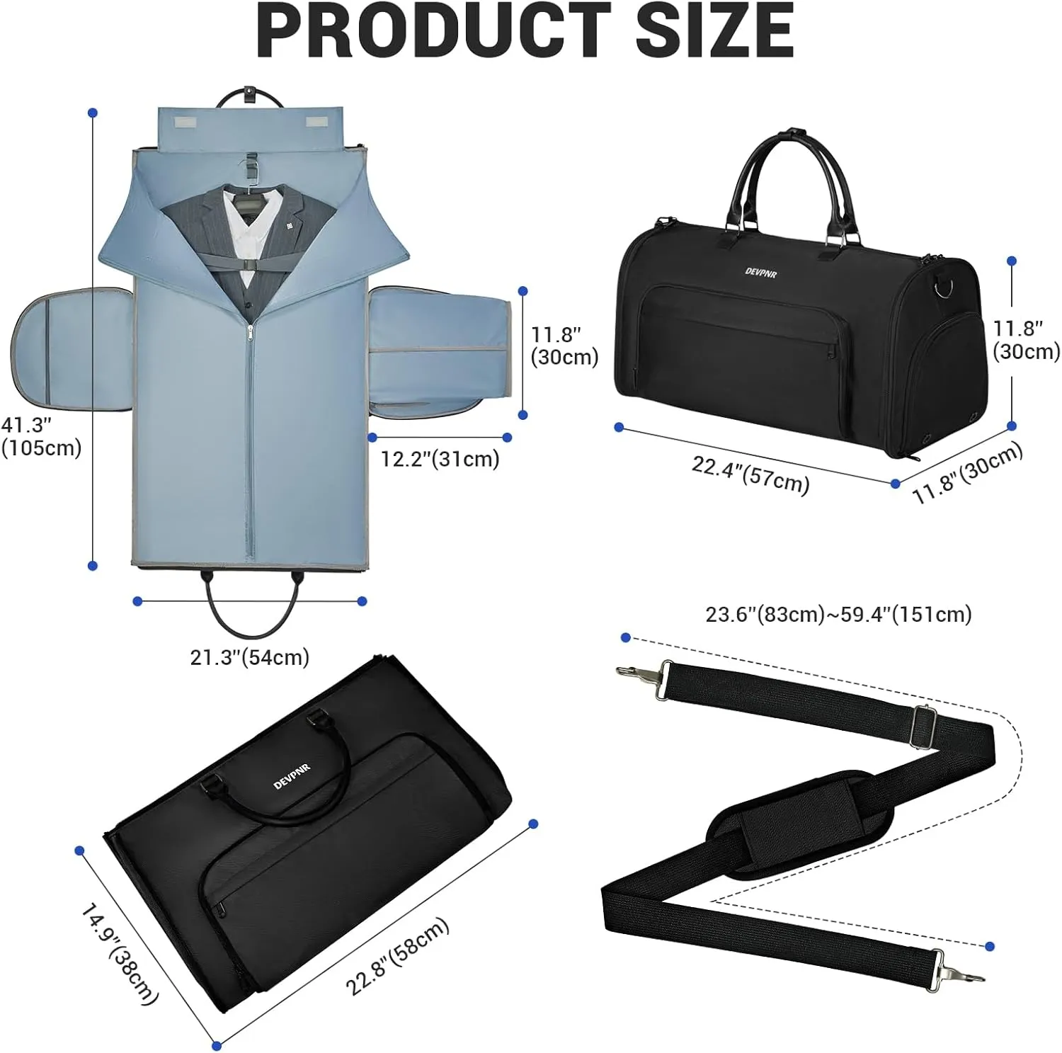 Garment Duffle Bag for Travel, Convertible Garment Bag for Men Women with Shoe Compartment, 3 in 1 Waterproof Carry on Garment Backpack for Bussiness Trip & Sport
