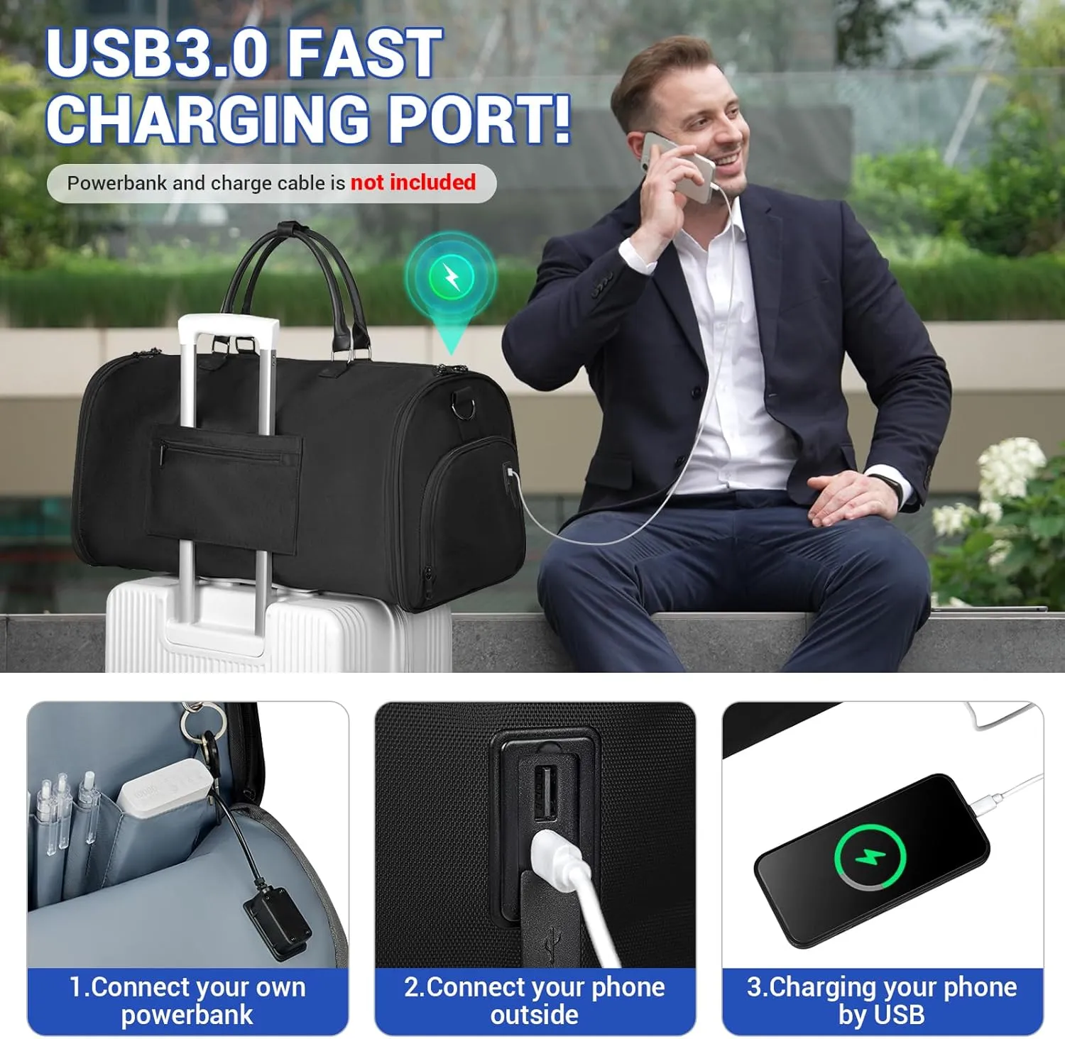 Garment Duffle Bag for Travel, Convertible Garment Bag for Men Women with Shoe Compartment, 3 in 1 Waterproof Carry on Garment Backpack for Bussiness Trip & Sport