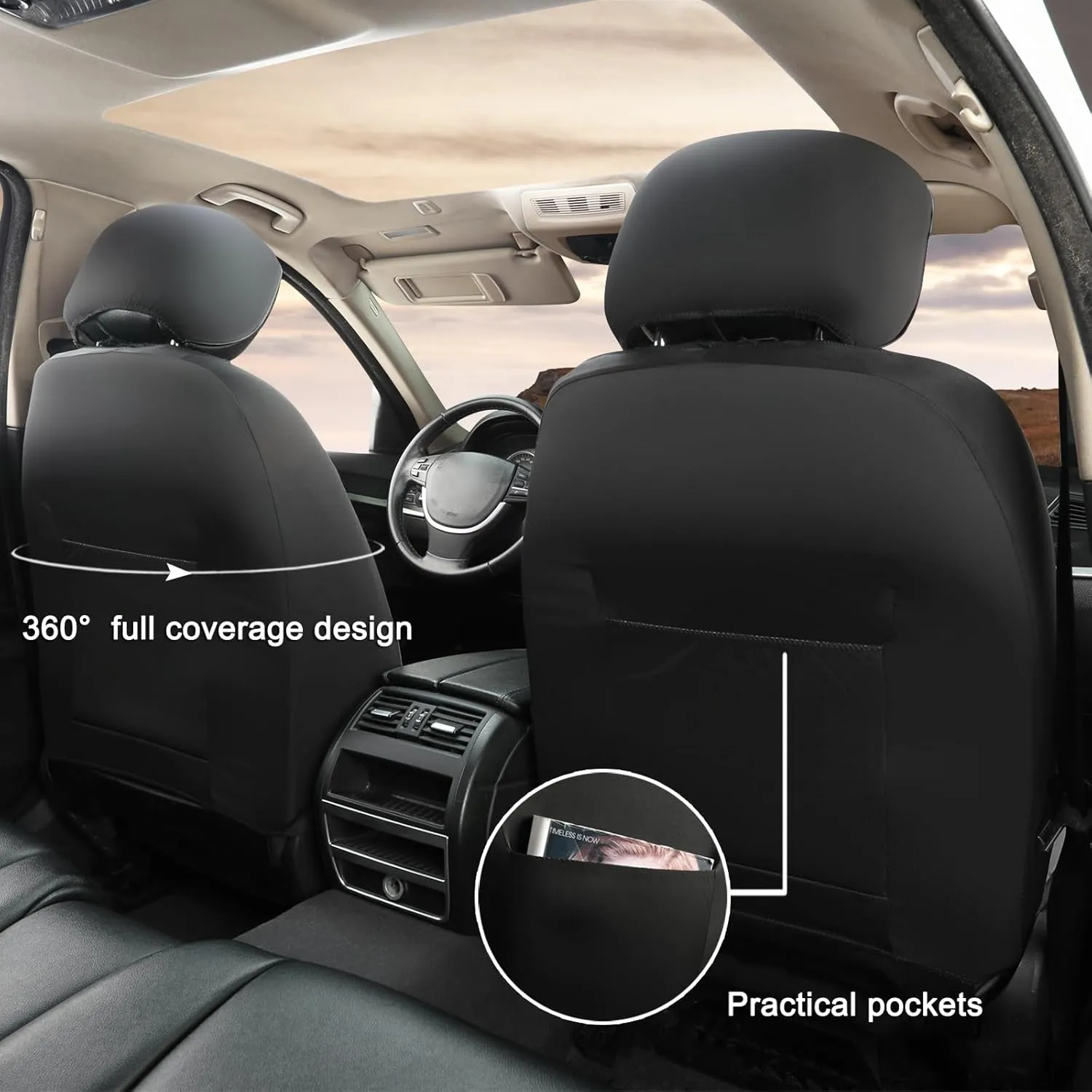 GIANT PANDA 2 Pack Front Mesh Seat Covers Custom Fit Toyota Tacoma 2016 2017 2018 2019 2020 2021 2022 2023 Double & Crew Cab SR, SR5, Limited, TRD Pro, TRD Sport, TRD Off-Road,Faux Leather (Black)
