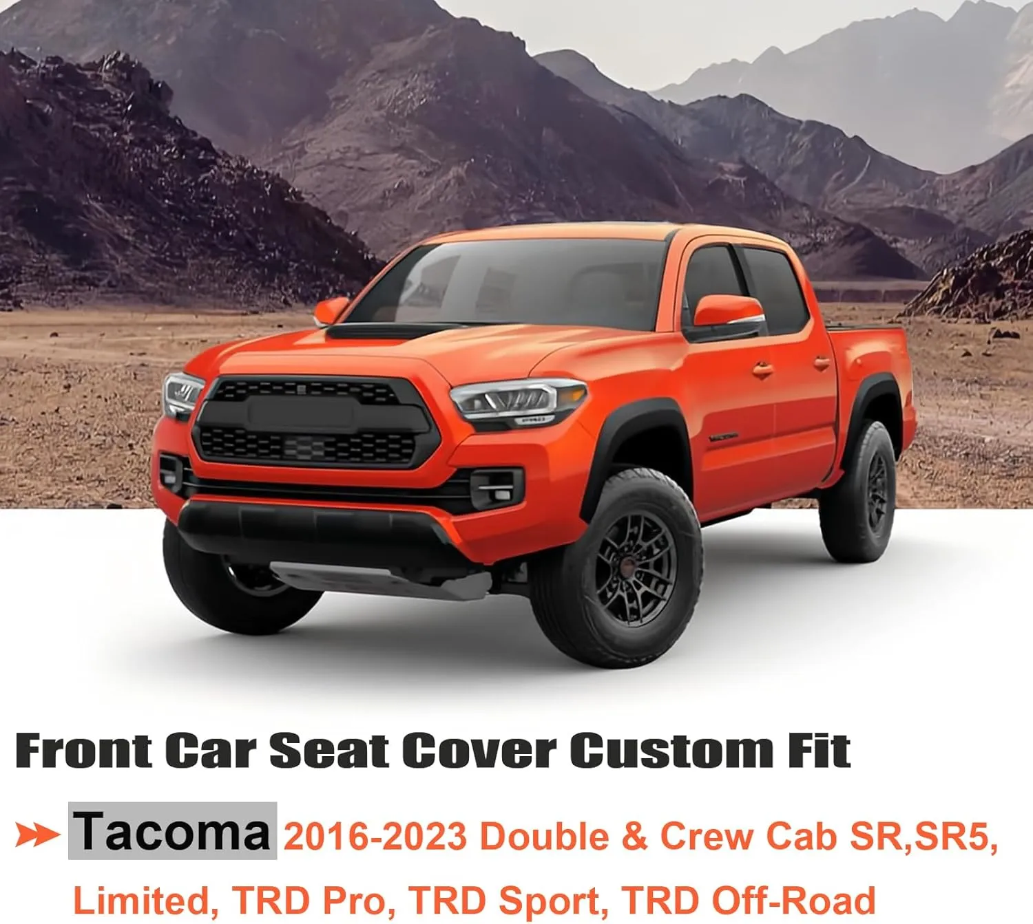 GIANT PANDA 2 Pack Front Mesh Seat Covers Custom Fit Toyota Tacoma 2016 2017 2018 2019 2020 2021 2022 2023 Double & Crew Cab SR, SR5, Limited, TRD Pro, TRD Sport, TRD Off-Road,Faux Leather (Black)