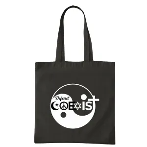 Gift for Religious Coexistence Supporters DEFEND COEXIST Quote Navy Black Multicolor Canvas Tote Bag