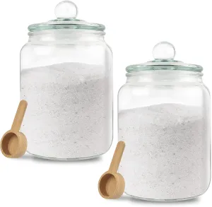 Global BathGlow 70 oz Bath Salt Set - Glass Jar with 2 Wooden Scoop & Airtight Lids, 2 Large Storage Canisters for Salt, Candy, Tea, Bath Decor