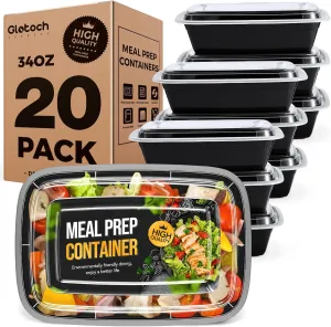Glotoch Express Meal Prep Containers Reusable 34 OZ 20 PC Disposable Food Container with Lids Storage Plastic Togo Containers Take Away Lunch Container BPA Free, Freezer Safe, Microwave 1 Compartment