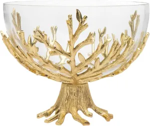 Godinger Decorative Serving Bowl Centerpiece Serveware Golden Branch Glass - 10.5 Inches