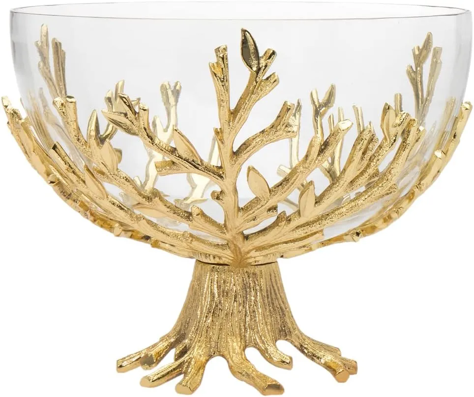 Godinger Decorative Serving Bowl Centerpiece Serveware Golden Branch Glass - 10.5 Inches