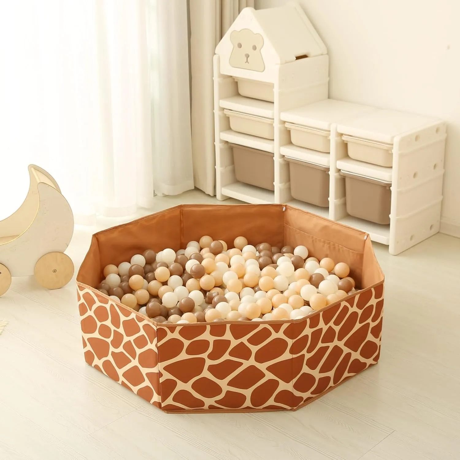 GOGOSO Foldable Ball Pit for Toddlers Large Soft Indoor Outdoor Pop Up Baby Kids Infant Ballpit Big Collapsible Puppy Dog Cat Pits with Basketball Hoop (Balls Not Included), Giraffe