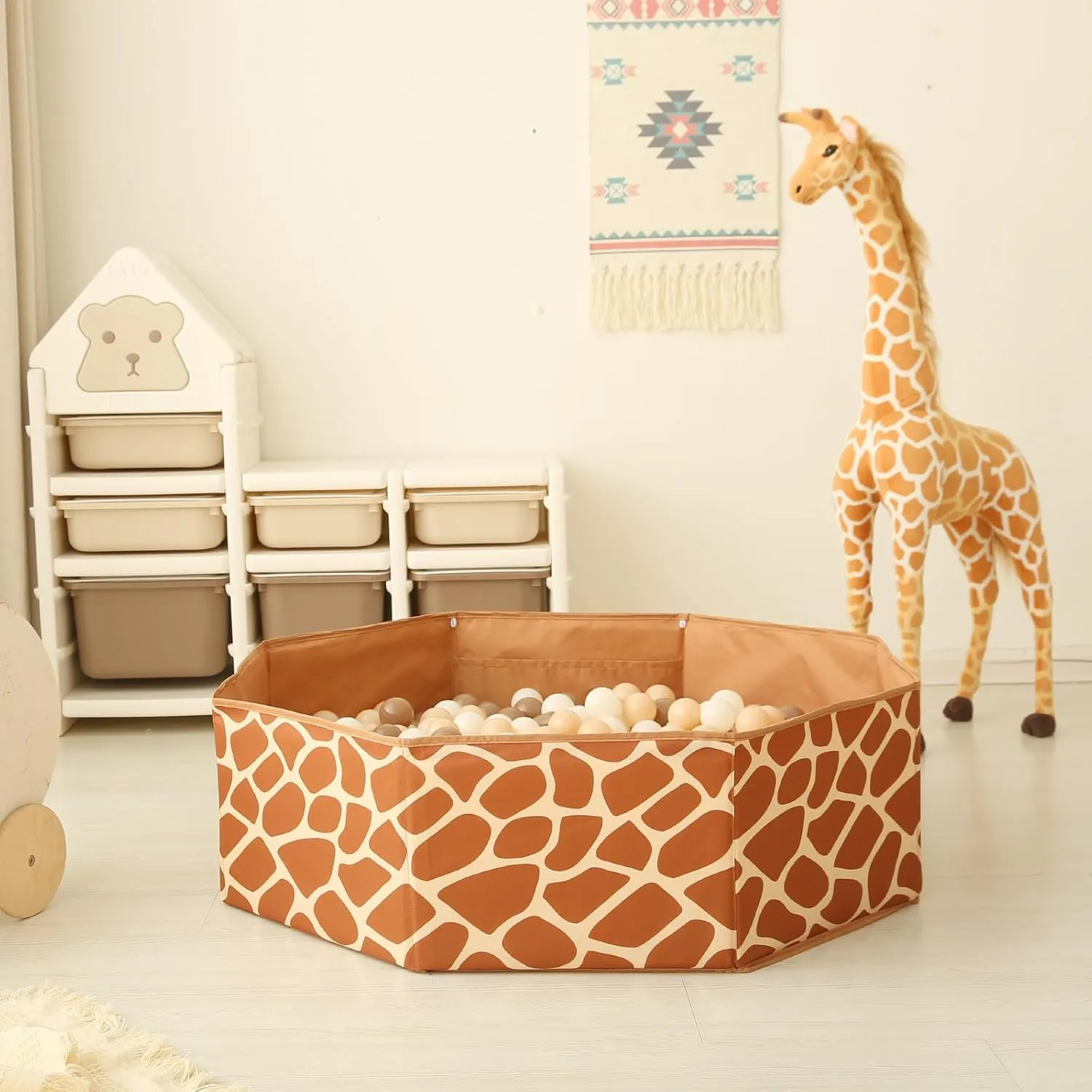 GOGOSO Foldable Ball Pit for Toddlers Large Soft Indoor Outdoor Pop Up Baby Kids Infant Ballpit Big Collapsible Puppy Dog Cat Pits with Basketball Hoop (Balls Not Included), Giraffe