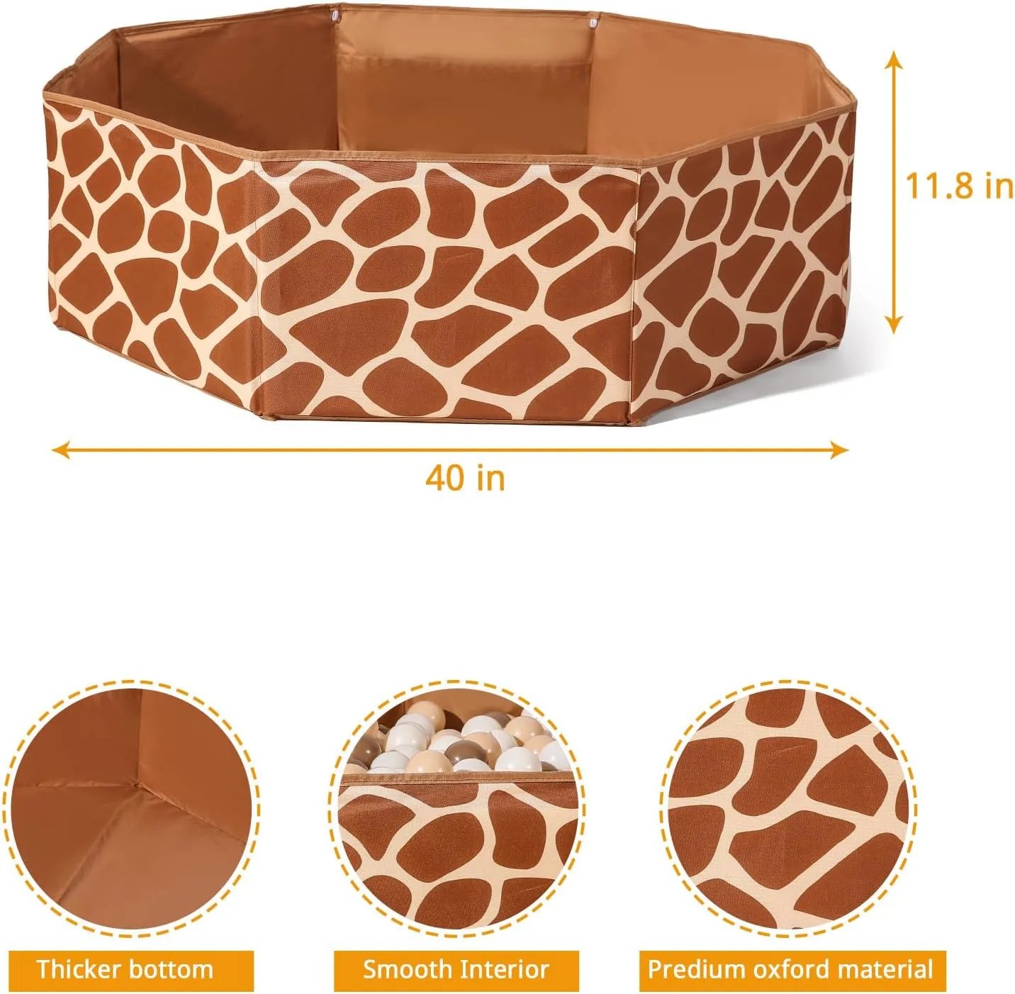 GOGOSO Foldable Ball Pit for Toddlers Large Soft Indoor Outdoor Pop Up Baby Kids Infant Ballpit Big Collapsible Puppy Dog Cat Pits with Basketball Hoop (Balls Not Included), Giraffe