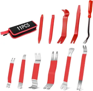 GOOACC 11 PCS Trim Removal Tool Kit, Metal Pry Tool Auto Fastener Remover Pry Bar Set Car Door Panel Removal Tool Dashboard Repair Kit Red