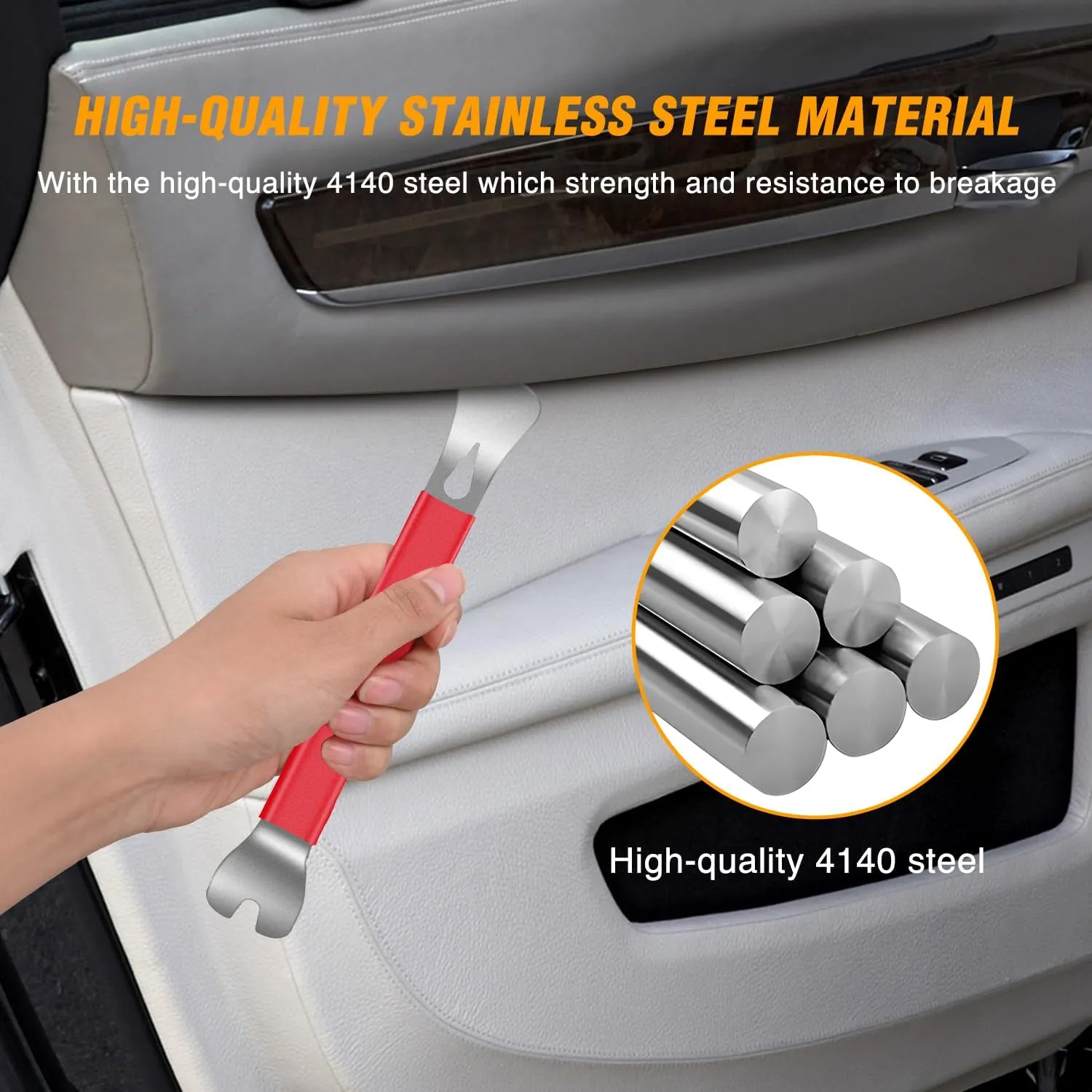 GOOACC 11 PCS Trim Removal Tool Kit, Metal Pry Tool Auto Fastener Remover Pry Bar Set Car Door Panel Removal Tool Dashboard Repair Kit Red