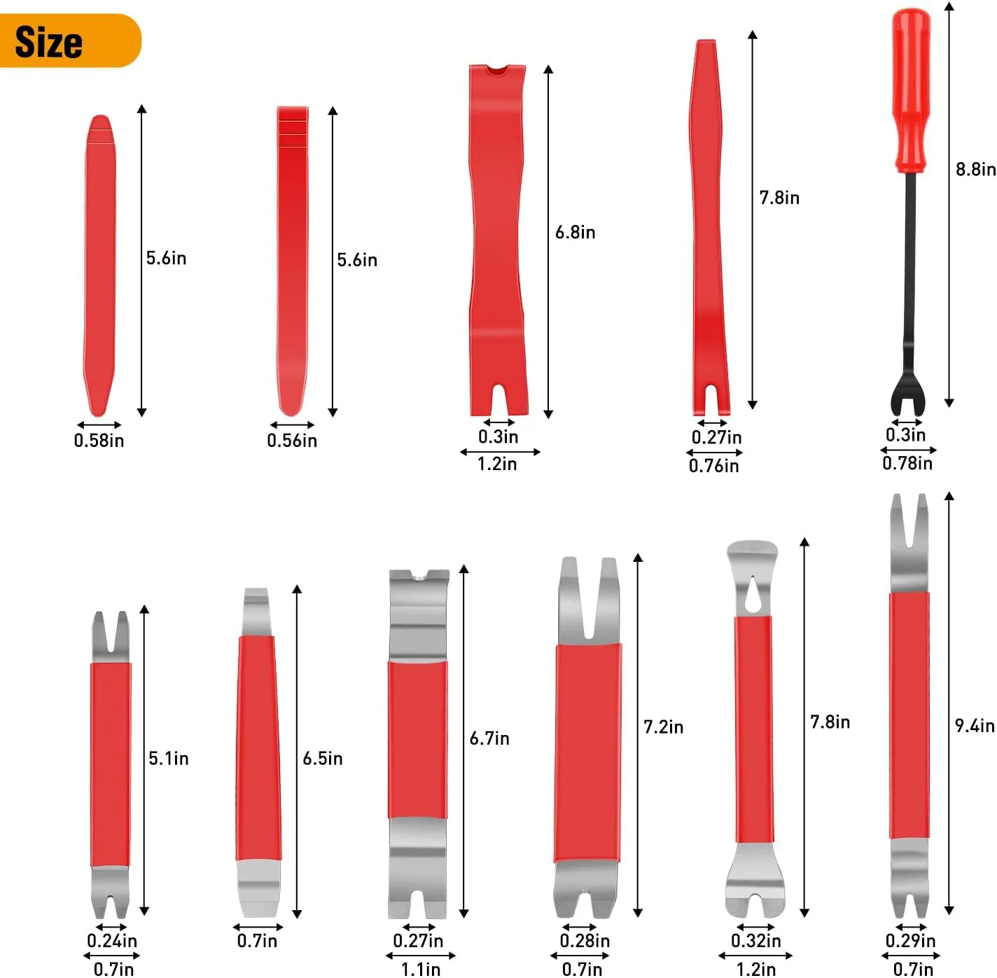 GOOACC 11 PCS Trim Removal Tool Kit, Metal Pry Tool Auto Fastener Remover Pry Bar Set Car Door Panel Removal Tool Dashboard Repair Kit Red
