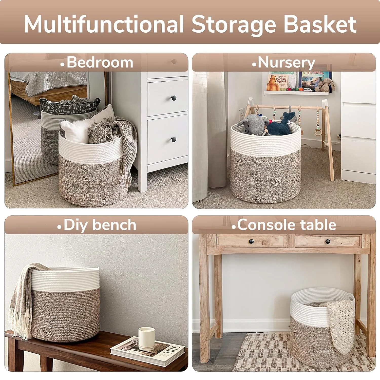 Goodpick Large Cotton Rope Basket, Blanket Basket Living Room 15.8"x15.8"x13.8" Baby Toy Storage, Woven Storage, Nursery Bin