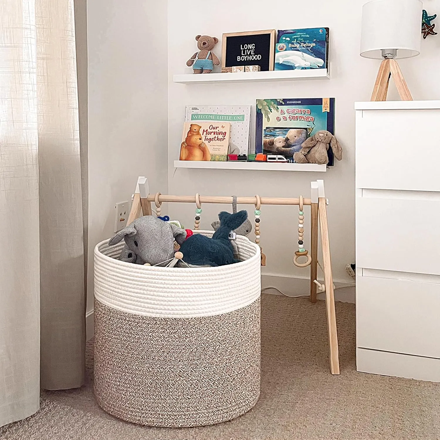 Goodpick Large Cotton Rope Basket, Blanket Basket Living Room 15.8"x15.8"x13.8" Baby Toy Storage, Woven Storage, Nursery Bin