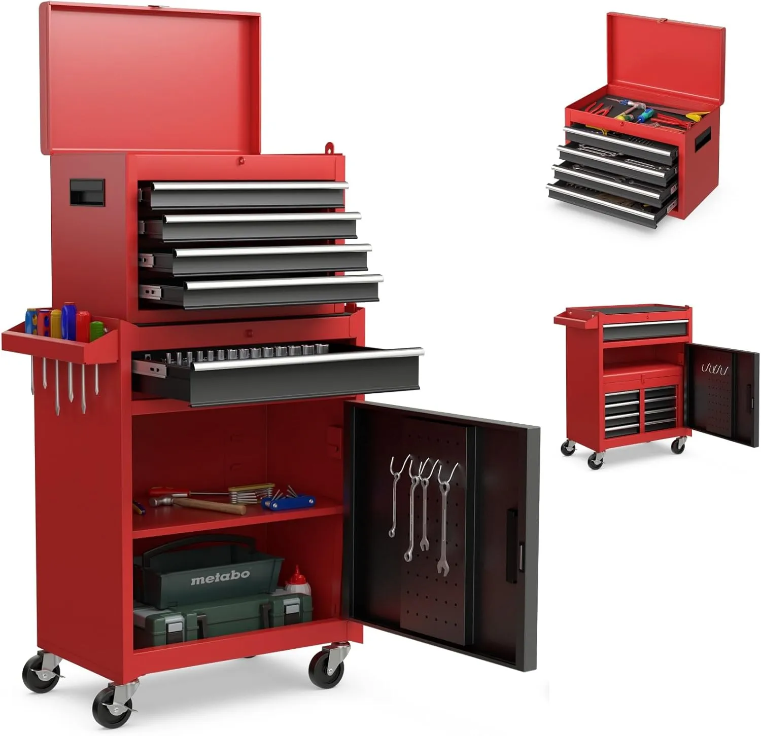 Goplus Rolling Tool Chest, 5-Drawer Tool Storage Cabinet with Lockable Wheels, Detachable Top Toolbox, Lock Bar, Heavy Duty Metal Tool Cart for Workshop Garage