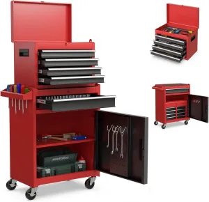 Goplus Rolling Tool Chest, 5-Drawer Tool Storage Cabinet with Lockable Wheels, Detachable Top Toolbox, Lock Bar, Heavy Duty Metal Tool Cart for Workshop Garage