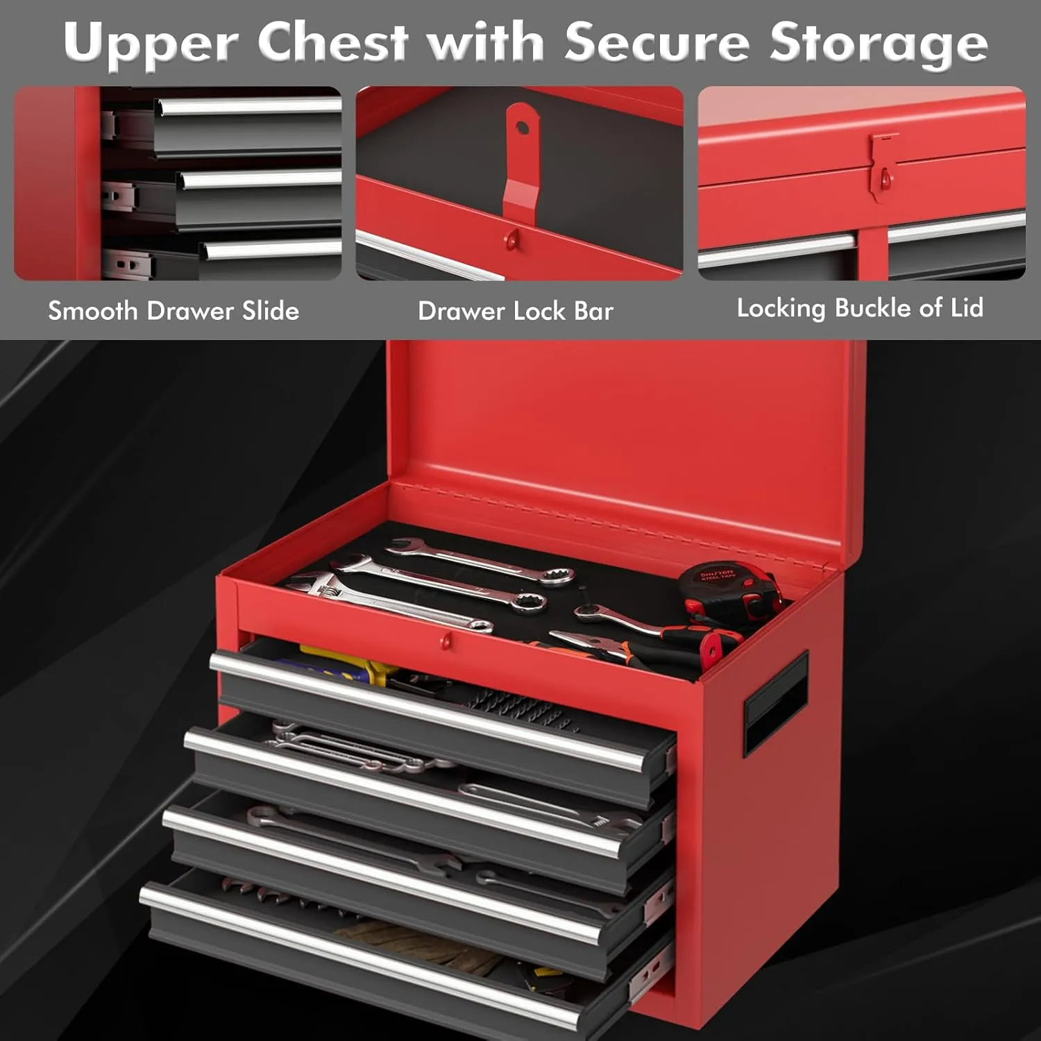 Goplus Rolling Tool Chest, 5-Drawer Tool Storage Cabinet with Lockable Wheels, Detachable Top Toolbox, Lock Bar, Heavy Duty Metal Tool Cart for Workshop Garage