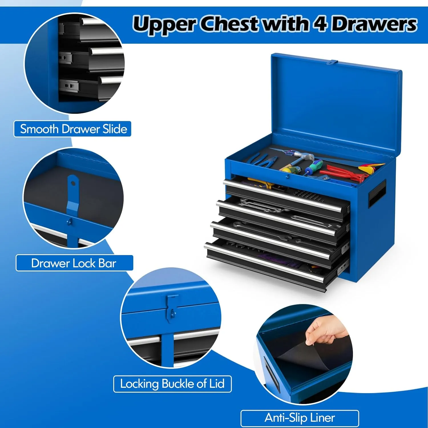 Goplus Tool Chest, 5-Drawer Rolling Cabinet with Detachable Top Toolbox, Lockable Wheels, Lock Bar, Protective Liner & Tool Rack, Metal Storage Cart for Garage Workshop