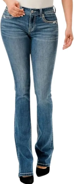 Grace in LA Easy Fit Boot Cut Denim Jeans Blue EB61780