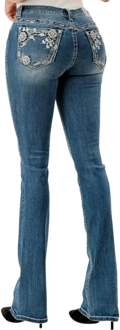 Grace in LA Easy Fit Boot Cut Denim Jeans Blue EB61780
