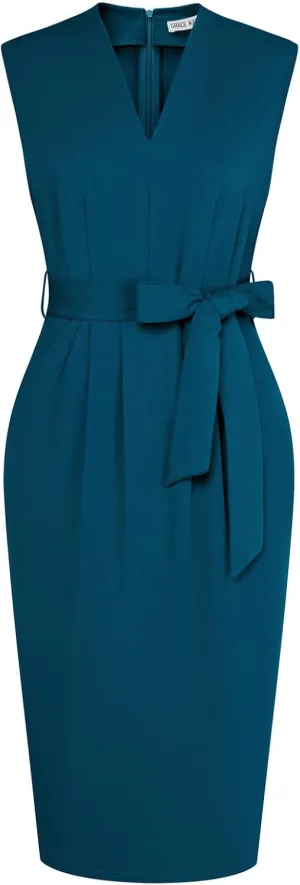 GRACE KARIN Women's Business Dresses Sleeveless V Neck Bodycon Sheath Dress Zipper Up Office Work Dress with Pockets