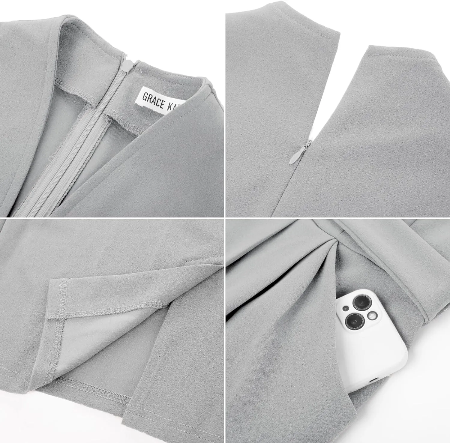 GRACE KARIN Womens Work Dresses V Neck 3/4 Sleeve Back Zipper Tie Waist Bodycon Dress Office Cocktail Dress with Pockets
