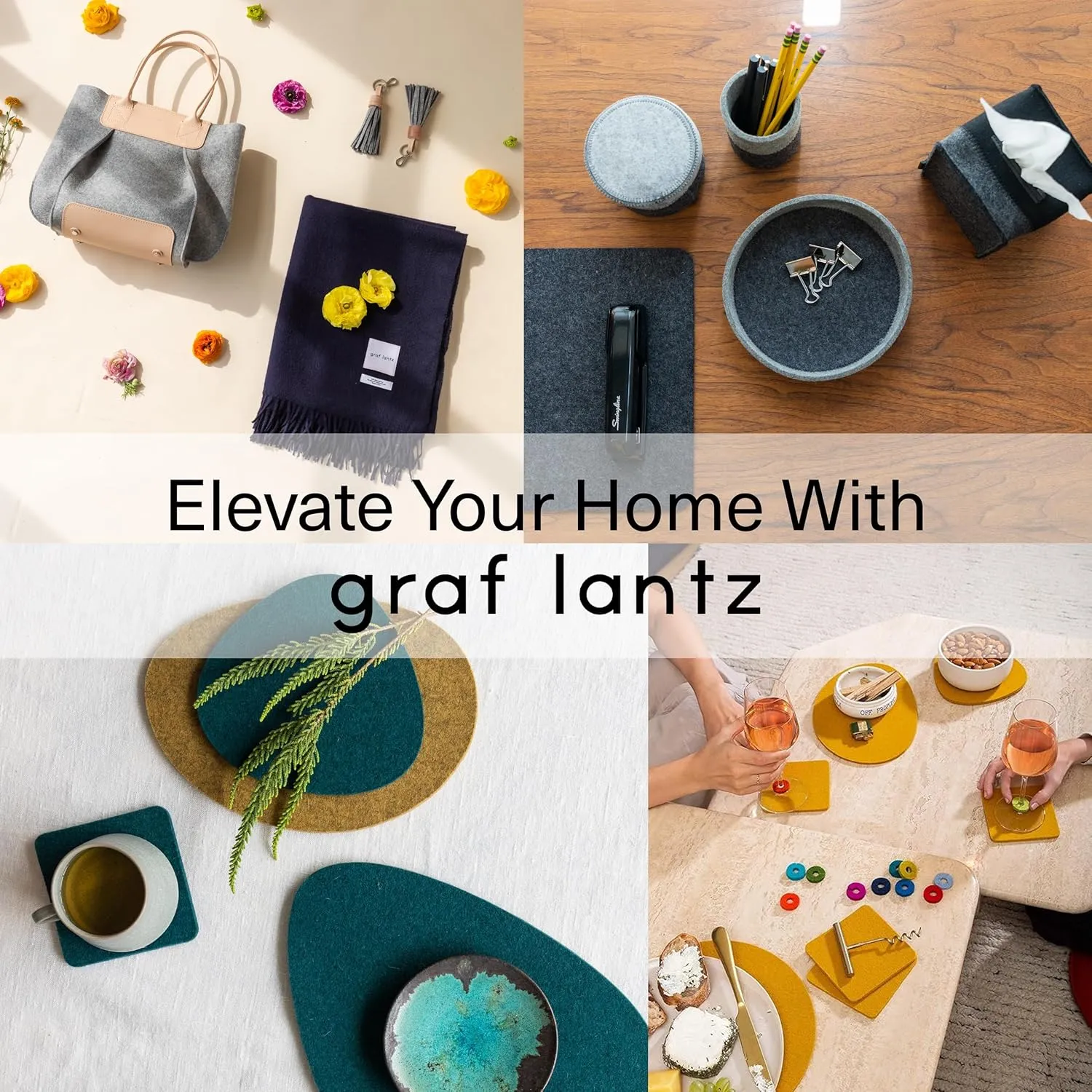 Graf Lantz - Bierfilzl Felt Coasters - Square - 100% Merino Wool - Moisture Wicking - Heat Resistant - Sustainable - Home Decor - Housewarming Gift - 4 Coaster Set - 4" x 4" x 5 mm - Cobblestone