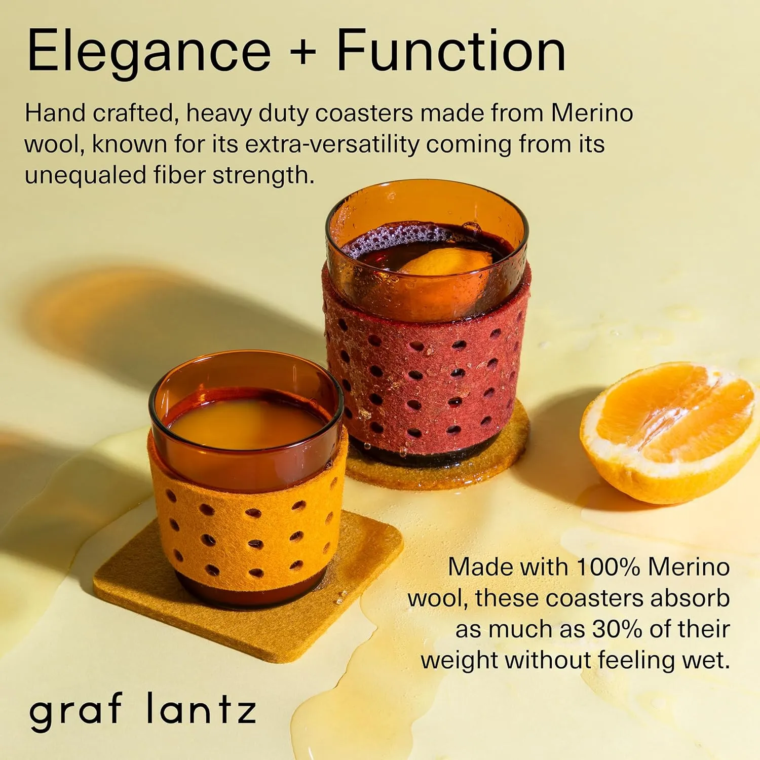 Graf Lantz - Bierfilzl Felt Coasters - Square - 100% Merino Wool - Moisture Wicking - Heat Resistant - Sustainable - Home Decor - Housewarming Gift - 4 Coaster Set - 4" x 4" x 5 mm - Cobblestone
