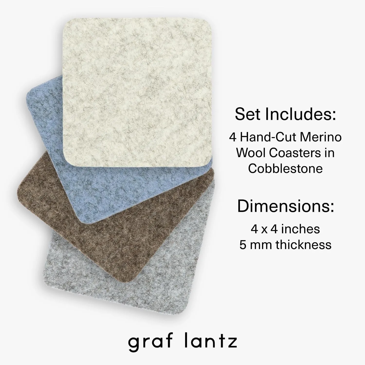Graf Lantz - Bierfilzl Felt Coasters - Square - 100% Merino Wool - Moisture Wicking - Heat Resistant - Sustainable - Home Decor - Housewarming Gift - 4 Coaster Set - 4" x 4" x 5 mm - Cobblestone