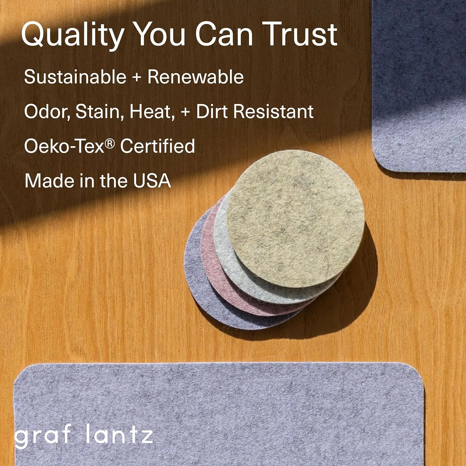 Graf Lantz - Bierfilzl Felt Coasters - Square - 100% Merino Wool - Moisture Wicking - Heat Resistant - Sustainable - Home Decor - Housewarming Gift - 4 Coaster Set - 4" x 4" x 5 mm - Cobblestone