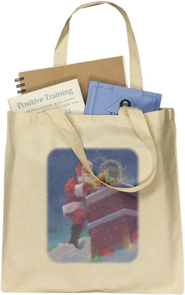 GRAPHICS & MORE Christmas Holiday Santa Going Down the Chimney Grocery Travel Reusable Tote Bag