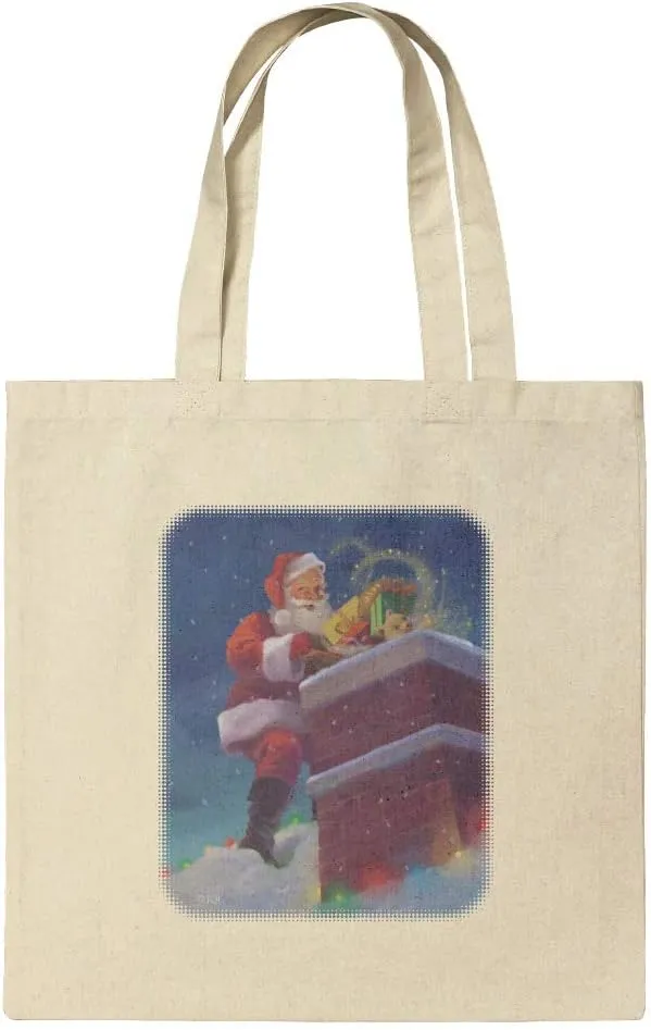 GRAPHICS & MORE Christmas Holiday Santa Going Down the Chimney Grocery Travel Reusable Tote Bag