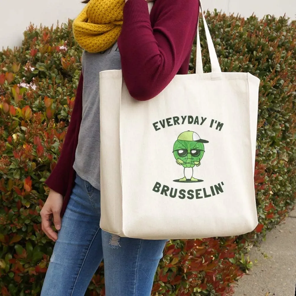 GRAPHICS & MORE Everyday I'm Brusselin' Brussels Sprouts Hustling Funny Humor Grocery Travel Reusable Tote Bag