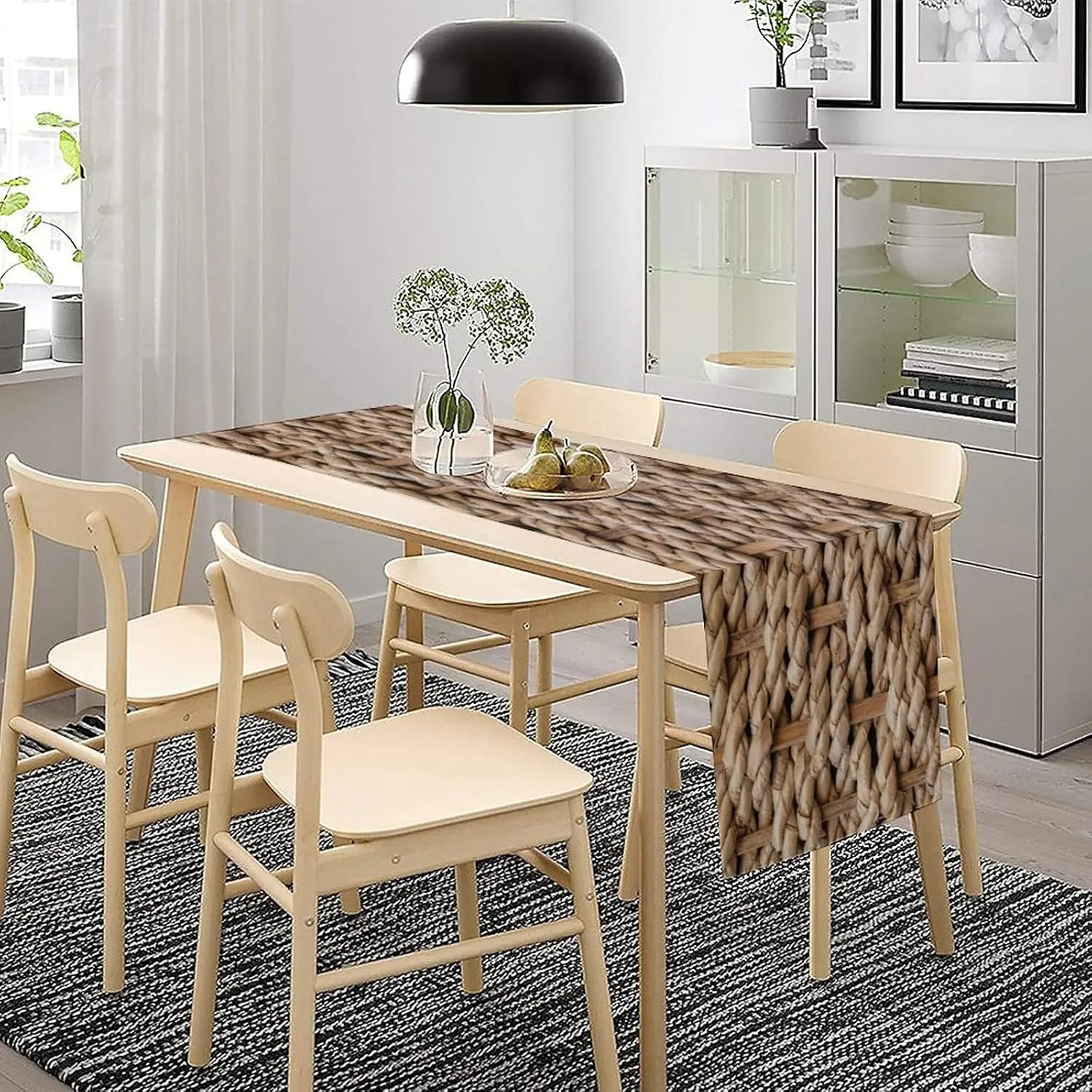 Grass Rope Texture Table Runner, Rustic Farmhouse Rural Style Braided Backdrop Pattern Print Table Decor, Cotton Linen Tablerunner for Dinning Room, Kitchen, Living Room, 13x70in