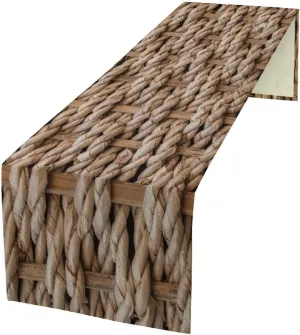 Grass Rope Texture Table Runner, Rustic Farmhouse Rural Style Braided Backdrop Pattern Print Table Decor, Cotton Linen Tablerunner for Dinning Room, Kitchen, Living Room, 13x70in