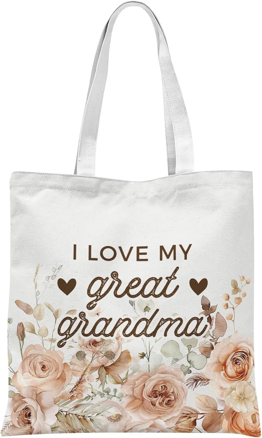 Great Grandma Flowers Canvas Tote Bag, Medium (15" x 15" 0.4"), Unisex, Adults, Women's, Great Grandma Themed Reusable Canvas Tote Bag from Grandchildren