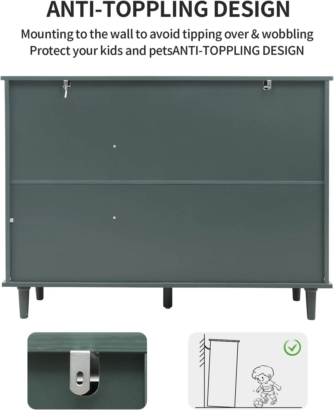 Green 3 Doors 3 Drawers Buffet Sideboard Cabinet - Accent Cabinet with Adjustable Shelves，47 Inch Wide Wood Storage Cabinets for Dining Room,Living Room and Kitchen