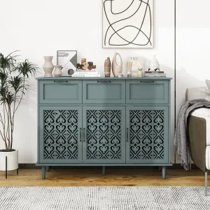 Green 3 Doors 3 Drawers Buffet Sideboard Cabinet - Accent Cabinet with Adjustable Shelves，47 Inch Wide Wood Storage Cabinets for Dining Room,Living Room and Kitchen