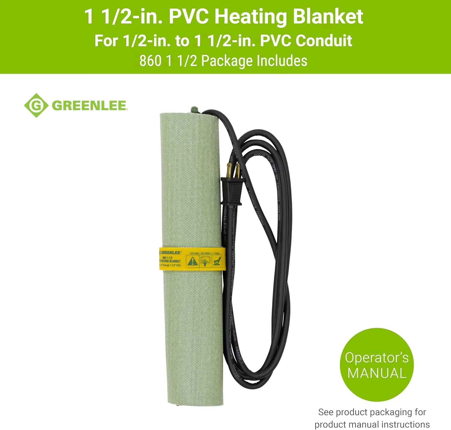 Greenlee 860-1-1/2 Temperature-Controlled PVC Heating Blanket for 1/2" to 1-1/2" PVC Conduit, 120 Volts, 200 Watts, Small, Gray