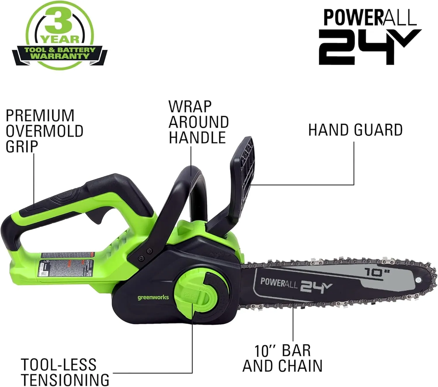 Greenworks 48V (2x24V) 20" Cordless Push Mower, 12" String Trimmer, 320 CFM Blower，10" Chainsaw，and 22" Hedge Trimmer Combo Kit