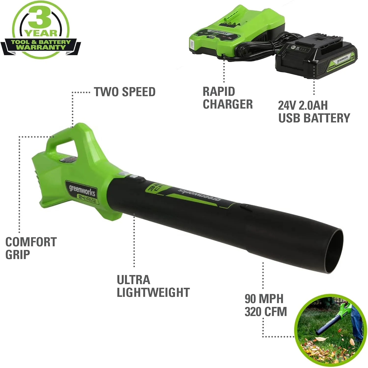 Greenworks 48V (2x24V) 20" Cordless Push Mower, 12" String Trimmer, 320 CFM Blower，10" Chainsaw，and 22" Hedge Trimmer Combo Kit