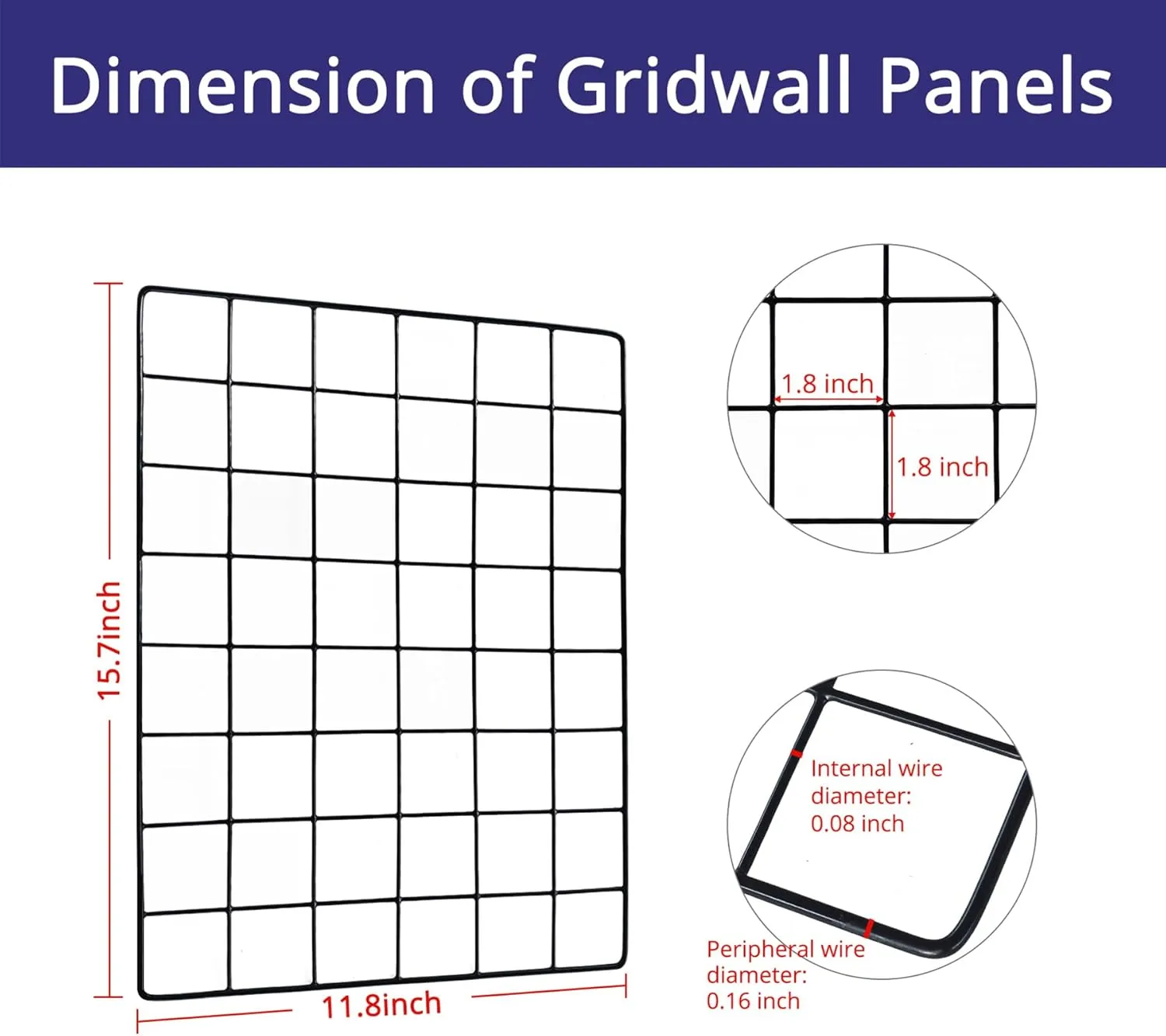 Grid Wall Panels 10pack 15.7"x 11.8" Gridwall for Any Retail Display, Portable and Assembled Wall Grid with Extra Joining Clips and Hooks, Black