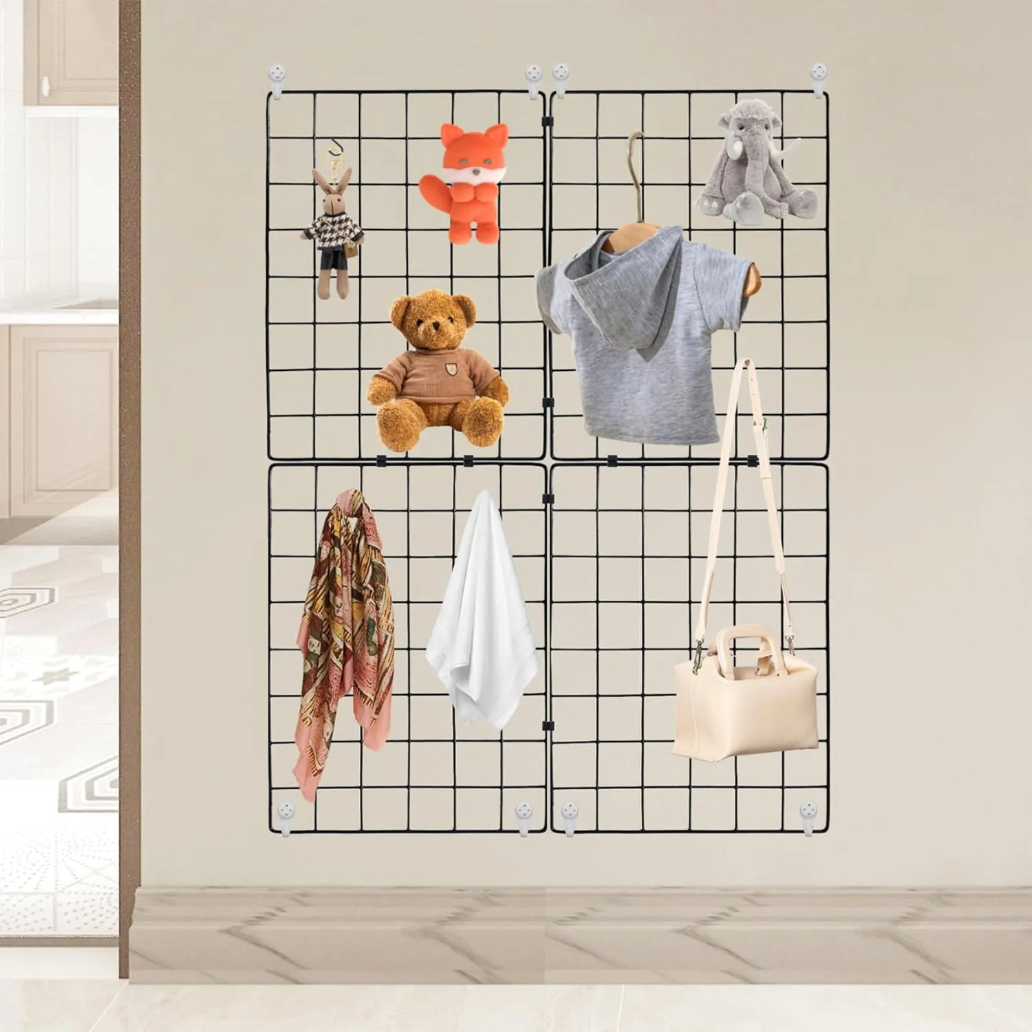 Grid Wall Panels 10pack 15.7"x 11.8" Gridwall for Any Retail Display, Portable and Assembled Wall Grid with Extra Joining Clips and Hooks, Black