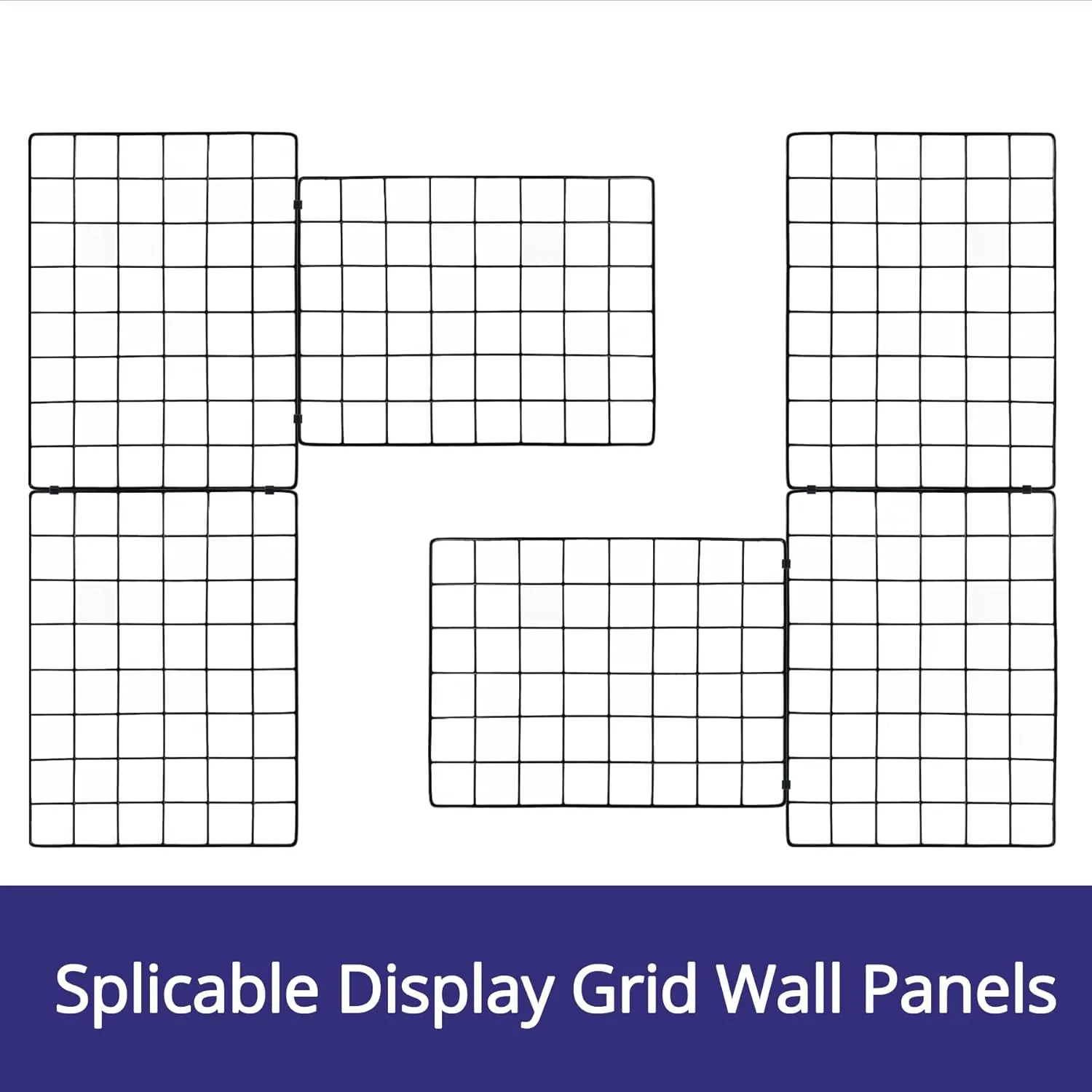 Grid Wall Panels 10pack 15.7"x 11.8" Gridwall for Any Retail Display, Portable and Assembled Wall Grid with Extra Joining Clips and Hooks, Black
